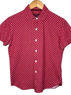 Isaia Napoli Red Pinwheel Print Camp Shirt 15.5 / 39 Cotton Italy